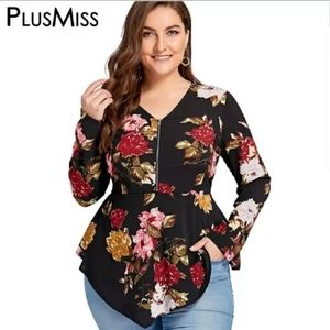 Plus Size (14) Floral Front Zipper Blouse NEW